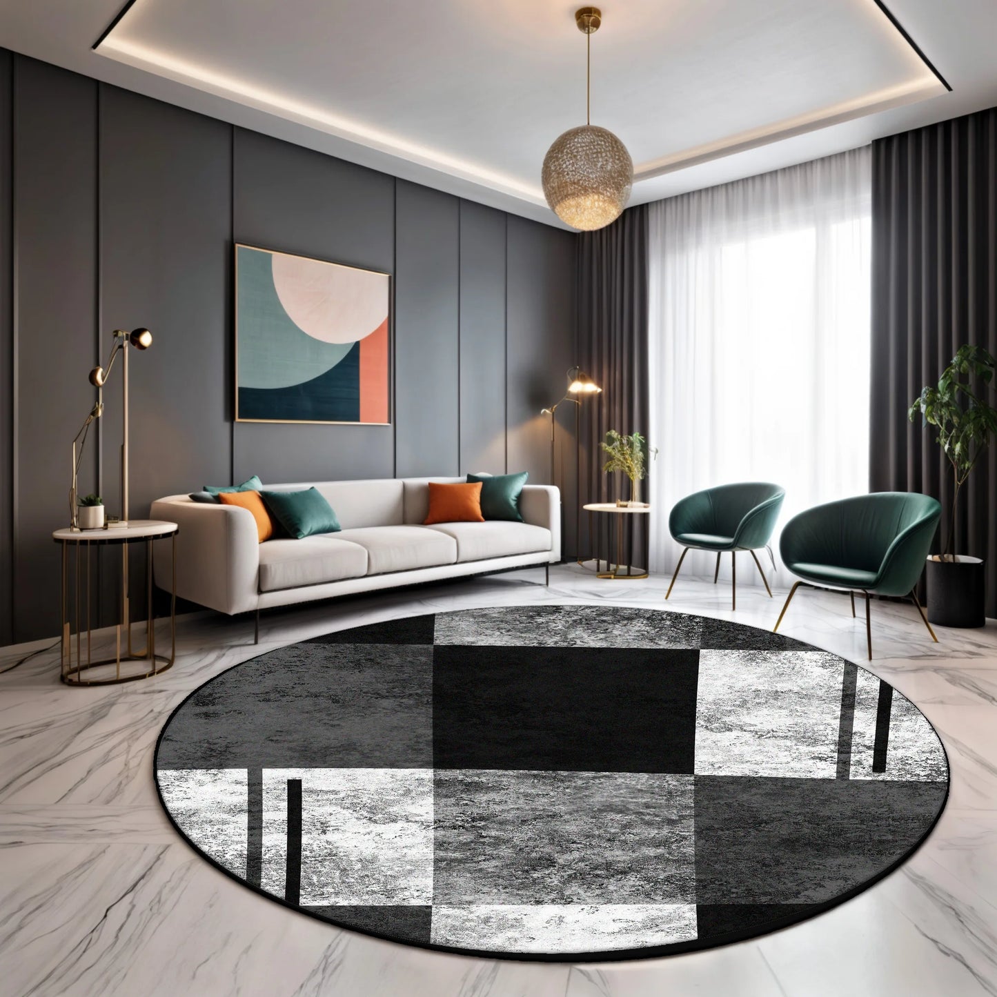 Tapis rond moderne, design géométrique | Élégance